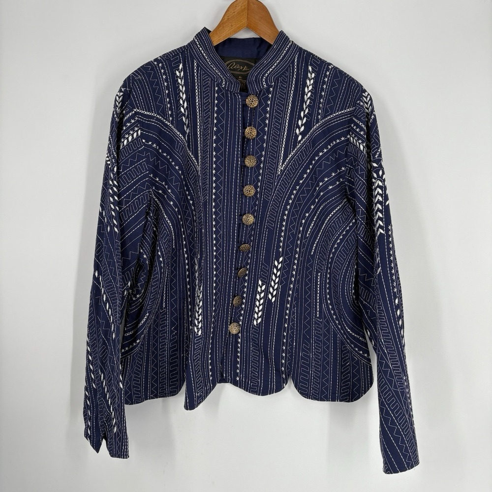 Alex Kim Womens Embroidered Jacket Petite‎ Large Blue Boho Western Rodeo Artsy